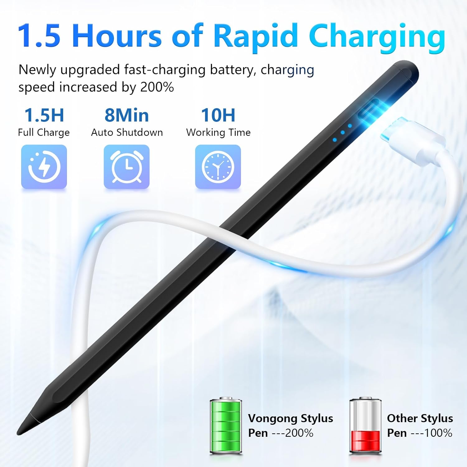 Compatible with iPad Pencil 2nd Generation Apple iPad 6/7/8/9/10th,iPad Pro 11/12.9,iPad Air 3/4,iPad mini 5/6,Stylus Pen for iPad,2X Fast Charge Tilt Sensitivity Palm Rejection-Black